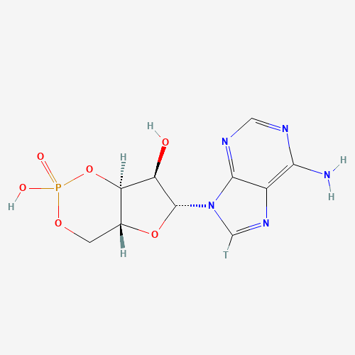 (4aR,6R,7R,7aS)-6-(6-amino-8-tritiopurin-9-yl)-2-hydroxy-2-oxo-4a,6,7,7a-tetrahydro-4H-furo[3,2-d][1,3,2]dioxaphosphinin-7-ol (CAS: 50816-76-7) - Chemical Structure and Molecular Formula 