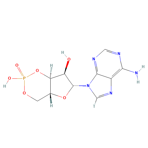 (4aR,6R,7R,7aS)-6-(6-amino-8-tritiopurin-9-yl)-2-hydroxy-2-oxo-4a,6,7,7a-tetrahydro-4H-furo[3,2-d][1,3,2]dioxaphosphinin-7-ol (CAS: 50816-76-7) - Chemical Structure and Molecular Formula 