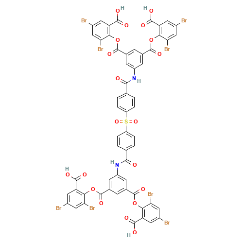 1,3-Benzenedicarboxylic acid, 5,5'-[sulfonylbis(4,1-phenylenecarbonylimino)]bis-, 1,1',3,3'-tetrakis(2,4-dibromo-6-carboxyphenyl) ester (CAS: 1083166-27-1) - Chemical Structure and Molecular Formula 