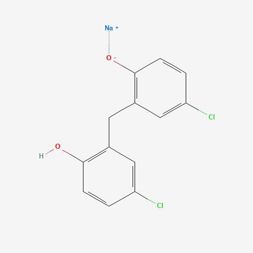 sodium;4-chloro-2-[(5-chloro-2-hydroxyphenyl)methyl]phenolate (CAS: 10254-48-5) - Chemical Structure and Molecular Formula 