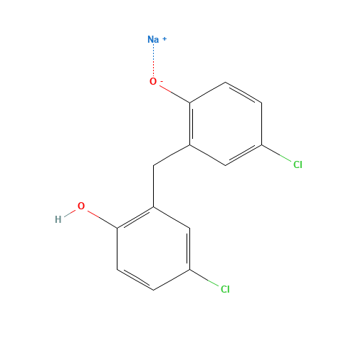 sodium;4-chloro-2-[(5-chloro-2-hydroxyphenyl)methyl]phenolate (CAS: 10254-48-5) - Chemical Structure and Molecular Formula 
