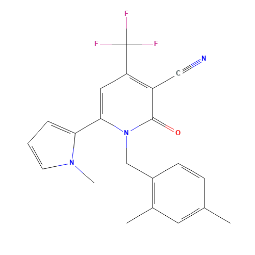 1-[(2,4-dimethylphenyl)methyl]-6-(1-methylpyrrol-2-yl)-2-oxo-4-(trifluoromethyl)pyridine-3-carbonitrile (CAS: 1263283-54-0) - Chemical Structure and Molecular Formula 