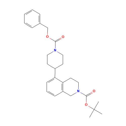 tert-butyl 5-(1-phenylmethoxycarbonylpiperidin-4-yl)-3,4-dihydro-1H-isoquinoline-2-carboxylate (CAS: 1430563-75-9) - Chemical Structure and Molecular Formula 