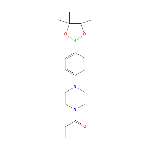 1-[4-[4-(4,4,5,5-tetramethyl-1,3,2-dioxaborolan-2-yl)phenyl]piperazin-1-yl]propan-1-one (CAS: 1415794-07-8) - Chemical Structure and Molecular Formula 