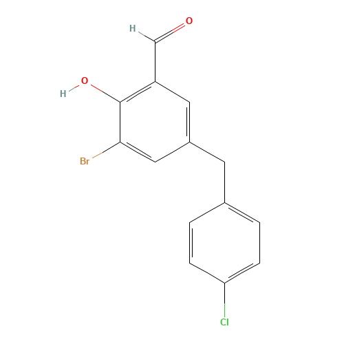 3-bromo-5-[(4-chlorophenyl)methyl]-2-hydroxybenzaldehyde (CAS: 91512-30-0) - Chemical Structure and Molecular Formula 