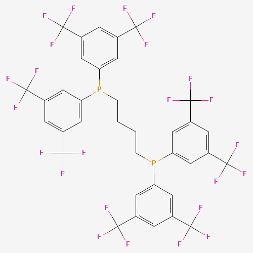 4-bis[3,5-bis(trifluoromethyl)phenyl]phosphanylbutyl-bis[3,5-bis(trifluoromethyl)phenyl]phosphane (CAS: 220185-41-1) - Chemical Structure and Molecular Formula 