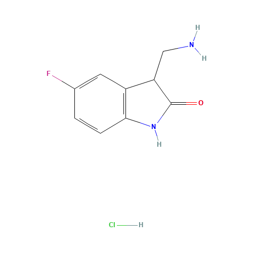 3-(aminomethyl)-5-fluoro-1,3-dihydroindol-2-one;hydrochloride (CAS: 1185369-69-0) - Chemical Structure and Molecular Formula 