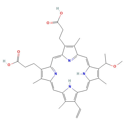 3-[18-(2-carboxyethyl)-8-ethenyl-13-(1-methoxyethyl)-3,7,12,17-tetramethyl-22,23-dihydroporphyrin-2-yl]propanoic acid (CAS: 327050-60-2) - Chemical Structure and Molecular Formula 