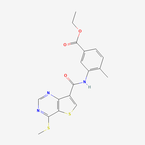 ethyl 4-methyl-3-[(4-methylsulfanylthieno[3,2-d]pyrimidine-7-carbonyl)amino]benzoate (CAS: 1318242-77-1) - Chemical Structure and Molecular Formula 