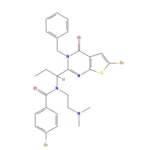 N-[1-(3-benzyl-6-bromo-4-oxothieno[2,3-d]pyrimidin-2-yl)propyl]-4-bromo-N-[2-(dimethylamino)ethyl]benzamide (CAS: 545378-27-6) - Chemical Structure and Molecular Formula 