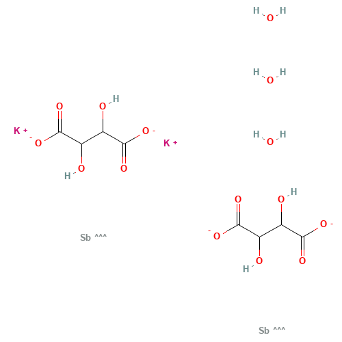 potassium;antimony(3+);2,3-dihydroxybutanedioate;hydrate (CAS: 331753-56-1) - Chemical Structure and Molecular Formula 
