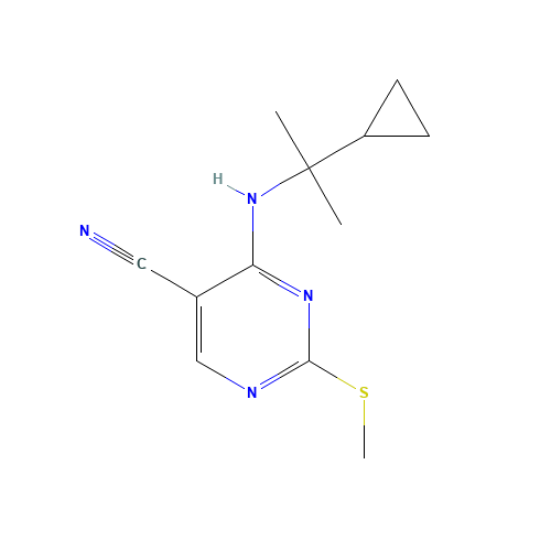 4-(2-cyclopropylpropan-2-ylamino)-2-methylsulfanylpyrimidine-5-carbonitrile (CAS: 1403864-85-6) - Chemical Structure and Molecular Formula 