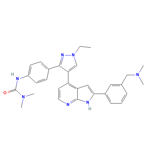 3-[4-[4-[2-[3-[(dimethylamino)methyl]phenyl]-1H-pyrrolo[2,3-b]pyridin-4-yl]-1-ethylpyrazol-3-yl]phenyl]-1,1-dimethylurea (CAS: 942918-07-2) - Related Chemical Product