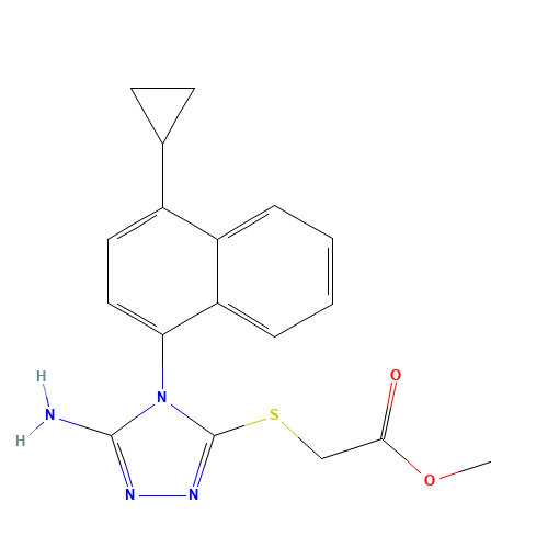 methyl 2-[[5-amino-4-(4-cyclopropylnaphthalen-1-yl)-1,2,4-triazol-3-yl]sulfanyl]acetate (CAS: 878671-98-8) - Related Chemical Product