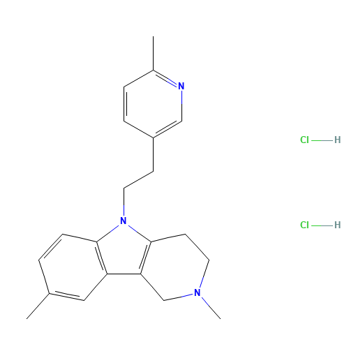 2,8-dimethyl-5-[2-(6-methylpyridin-3-yl)ethyl]-3,4-dihydro-1H-pyrido[4,3-b]indole;dihydrochloride (CAS: 97657-92-6) - Chemical Structure and Molecular Formula 