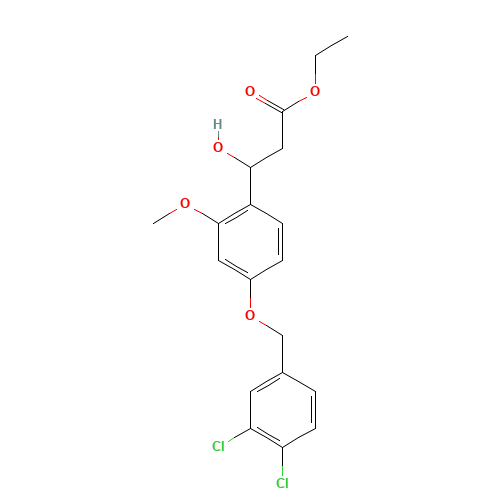 ethyl 3-[4-[(3,4-dichlorophenyl)methoxy]-2-methoxyphenyl]-3-hydroxypropanoate (CAS: 1202577-42-1) - Chemical Structure and Molecular Formula 