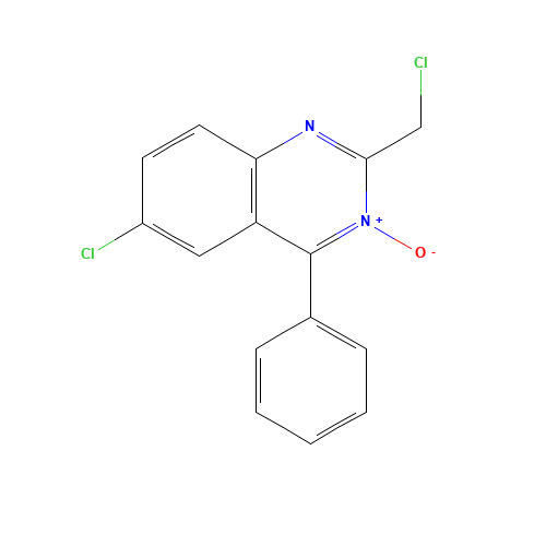 6-chloro-2-(chloromethyl)-3-oxido-4-phenylquinazolin-3-ium (CAS: 5958-24-7) - Chemical Structure and Molecular Formula 