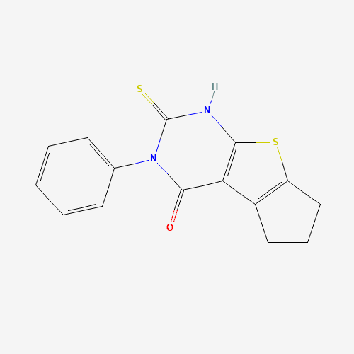2-phenyl-3-sulfanylidene-4,6,7,8-tetrahydrocyclopenta[2,3]thieno[2,4-b]pyrimidin-1-one (CAS: 300557-77-1) - Related Chemical Product