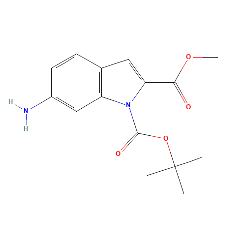 1-O-tert-butyl 2-O-methyl 6-aminoindole-1,2-dicarboxylate (CAS: 1049677-82-8) - Chemical Structure and Molecular Formula 