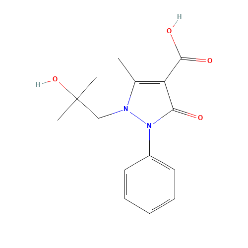 1-(2-hydroxy-2-methylpropyl)-5-methyl-3-oxo-2-phenylpyrazole-4-carboxylic acid (CAS: 913376-56-4) - Chemical Structure and Molecular Formula 
