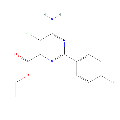 ethyl 6-amino-2-(4-bromophenyl)-5-chloropyrimidine-4-carboxylate (CAS: 858955-67-6) - Chemical Structure and Molecular Formula 