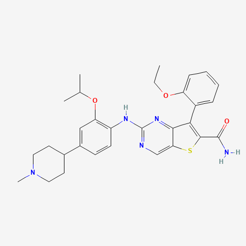 7-(2-ethoxyphenyl)-2-[4-(1-methylpiperidin-4-yl)-2-propan-2-yloxyanilino]thieno[3,2-d]pyrimidine-6-carboxamide (CAS: 1462947-72-3) - Chemical Structure and Molecular Formula 