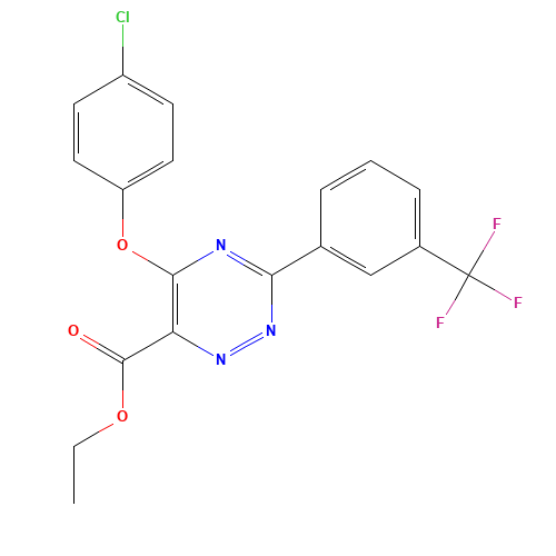 ethyl 5-(4-chlorophenoxy)-3-[3-(trifluoromethyl)phenyl]-1,2,4-triazine-6-carboxylate (CAS: 338957-79-2) - Chemical Structure and Molecular Formula 