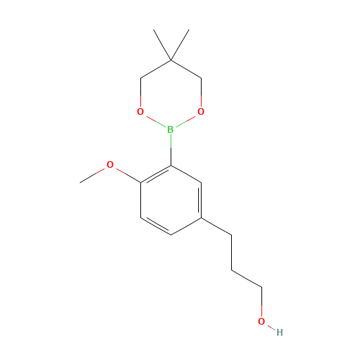 3-[3-(5,5-dimethyl-1,3,2-dioxaborinan-2-yl)-4-methoxyphenyl]propan-1-ol (CAS: 1374135-96-2) - Chemical Structure and Molecular Formula 