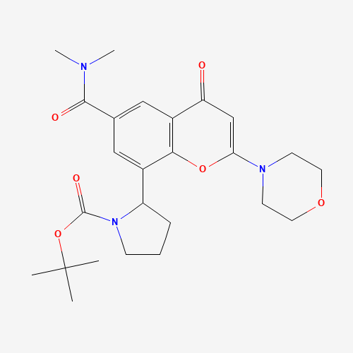 tert-butyl 2-[6-(dimethylcarbamoyl)-2-morpholin-4-yl-4-oxochromen-8-yl]pyrrolidine-1-carboxylate (CAS: 1403458-78-5) - Chemical Structure and Molecular Formula 