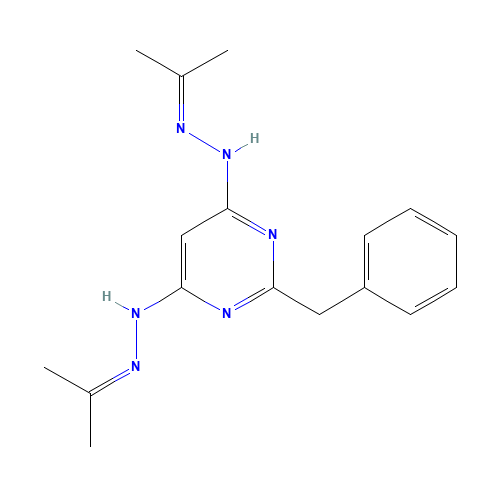 2-benzyl-4-N,6-N-bis(propan-2-ylideneamino)pyrimidine-4,6-diamine (CAS: 21587-35-9) - Chemical Structure and Molecular Formula 