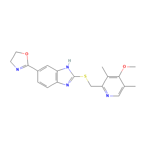 2-[2-[(4-methoxy-3,5-dimethylpyridin-2-yl)methylsulfanyl]-3H-benzimidazol-5-yl]-4,5-dihydro-1,3-oxazole (CAS: 116091-77-1) - Chemical Structure and Molecular Formula 