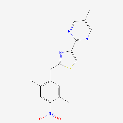 2-[(2,5-dimethyl-4-nitrophenyl)methyl]-4-(5-methylpyrimidin-2-yl)-1,3-thiazole (CAS: 1421922-78-2) - Chemical Structure and Molecular Formula 