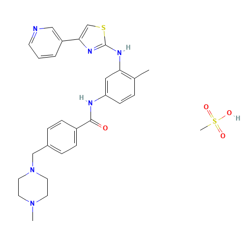methanesulfonic acid;4-[(4-methylpiperazin-1-yl)methyl]-N-[4-methyl-3-[(4-pyridin-3-yl-1,3-thiazol-2-yl)amino]phenyl]benzamide (CAS: 1048007-93-7) - Chemical Structure and Molecular Formula 
