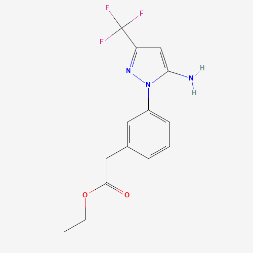 ethyl 2-[3-[5-amino-3-(trifluoromethyl)pyrazol-1-yl]phenyl]acetate (CAS: 897373-39-6) - Chemical Structure and Molecular Formula 