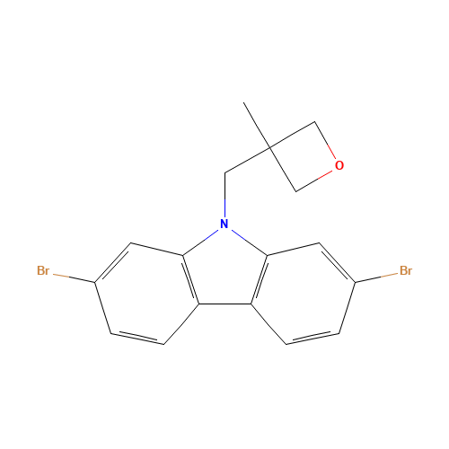 2,7-dibromo-9-[(3-methyloxetan-3-yl)methyl]carbazole (CAS: 1616114-29-4) - Chemical Structure and Molecular Formula 