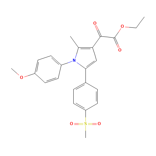 ethyl 2-[1-(4-methoxyphenyl)-2-methyl-5-(4-methylsulfonylphenyl)pyrrol-3-yl]-2-oxoacetate (CAS: 959632-77-0) - Chemical Structure and Molecular Formula 