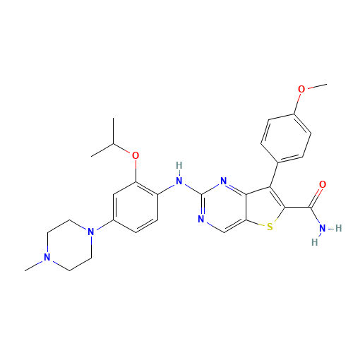 7-(4-methoxyphenyl)-2-[4-(4-methylpiperazin-1-yl)-2-propan-2-yloxyanilino]thieno[3,2-d]pyrimidine-6-carboxamide (CAS: 1462947-62-1) - Related Chemical Product