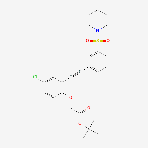 tert-butyl 2-[4-chloro-2-[2-(2-methyl-5-piperidin-1-ylsulfonylphenyl)ethynyl]phenoxy]acetate (CAS: 1240288-07-6) - Chemical Structure and Molecular Formula 