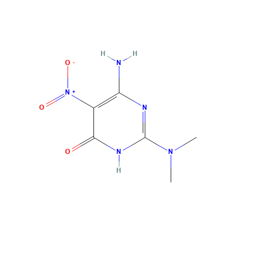 6-amino-2-(dimethylamino)-5-nitro-1H-pyrimidin-4-one (CAS: 880-89-7) - Chemical Structure and Molecular Formula 
