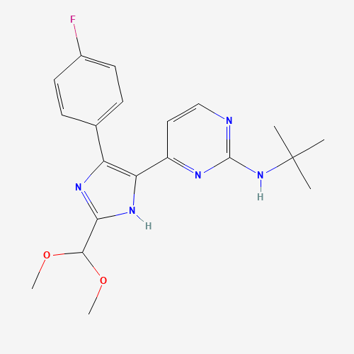 N-tert-butyl-4-[2-(dimethoxymethyl)-4-(4-fluorophenyl)-1H-imidazol-5-yl]pyrimidin-2-amine (CAS: 876521-40-3) - Chemical Structure and Molecular Formula 