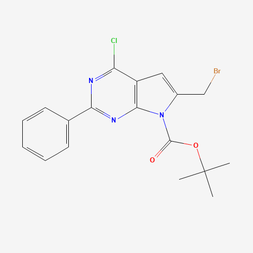 tert-butyl 6-(bromomethyl)-4-chloro-2-phenylpyrrolo[2,3-d]pyrimidine-7-carboxylate (CAS: 251947-26-9) - Chemical Structure and Molecular Formula 