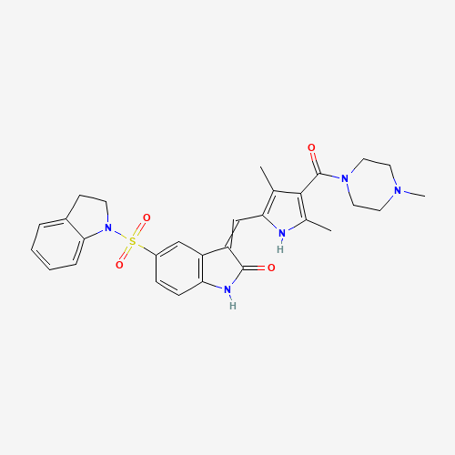 5-(2,3-dihydroindol-1-ylsulfonyl)-3-[[3,5-dimethyl-4-(4-methylpiperazine-1-carbonyl)-1H-pyrrol-2-yl]methylidene]-1H-indol-2-one (CAS: 1289636-96-9) - Chemical Structure and Molecular Formula 
