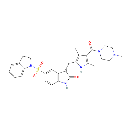 5-(2,3-dihydroindol-1-ylsulfonyl)-3-[[3,5-dimethyl-4-(4-methylpiperazine-1-carbonyl)-1H-pyrrol-2-yl]methylidene]-1H-indol-2-one (CAS: 1289636-96-9) - Related Chemical Product