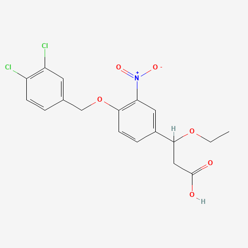 3-[4-[(3,4-dichlorophenyl)methoxy]-3-nitrophenyl]-3-ethoxypropanoic acid (CAS: 1202575-54-9) - Chemical Structure and Molecular Formula 