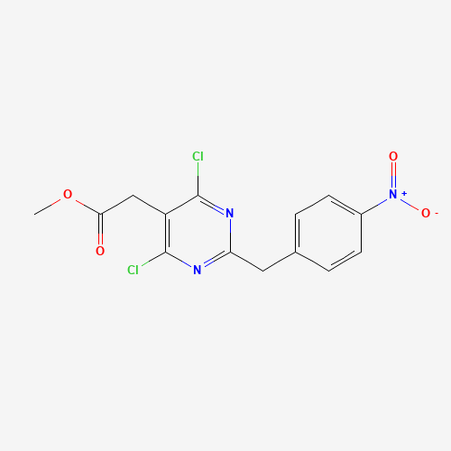 methyl 2-[4,6-dichloro-2-[(4-nitrophenyl)methyl]pyrimidin-5-yl]acetate (CAS: 780763-92-0) - Chemical Structure and Molecular Formula 
