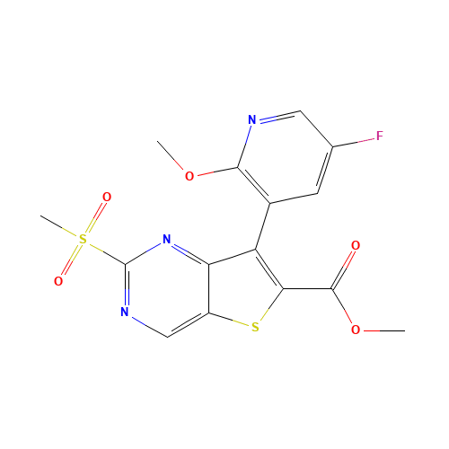 methyl 7-(5-fluoro-2-methoxypyridin-3-yl)-2-methylsulfonylthieno[3,2-d]pyrimidine-6-carboxylate (CAS: 1462950-33-9) - Chemical Structure and Molecular Formula 