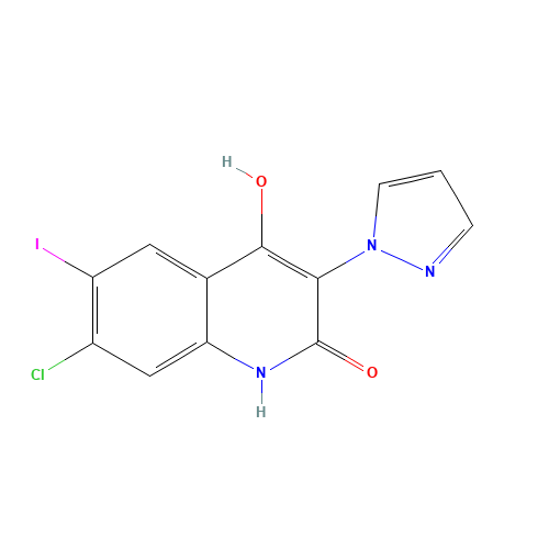 7-chloro-4-hydroxy-6-iodo-3-pyrazol-1-yl-1H-quinolin-2-one (CAS: 1398340-94-7) - Chemical Structure and Molecular Formula 