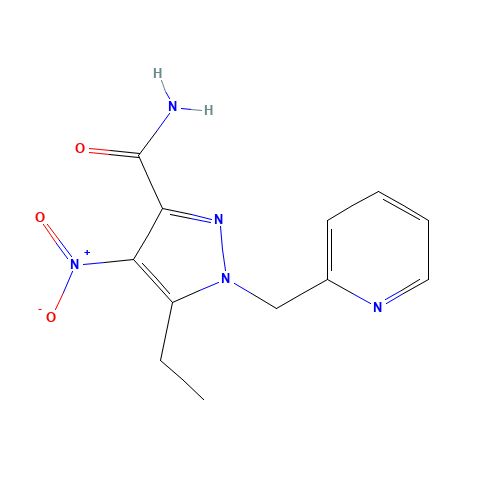5-ethyl-4-nitro-1-(pyridin-2-ylmethyl)pyrazole-3-carboxamide (CAS: 215299-74-4) - Chemical Structure and Molecular Formula 