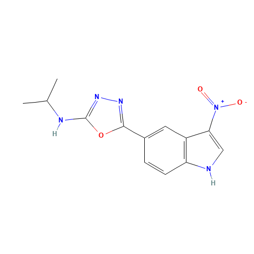 5-(3-nitro-1H-indol-5-yl)-N-propan-2-yl-1,3,4-oxadiazol-2-amine (CAS: 1401350-31-9) - Chemical Structure and Molecular Formula 