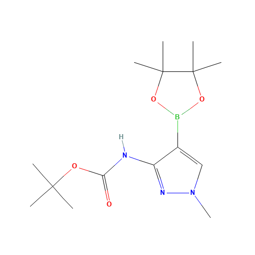 tert-butyl N-[1-methyl-4-(4,4,5,5-tetramethyl-1,3,2-dioxaborolan-2-yl)pyrazol-3-yl]carbamate (CAS: 1021735-84-1) - Chemical Structure and Molecular Formula 